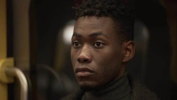 Black Man Commuting Subway Underground Metro — стоковое видео