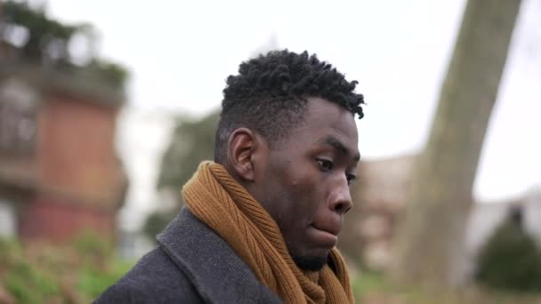 Pensive Young Black African Man Standing Thinking — Stok Video