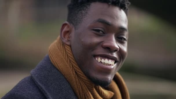 Young Handsome Black African Man Portrait Looking Camera Wearing Winter — Vídeo de stock
