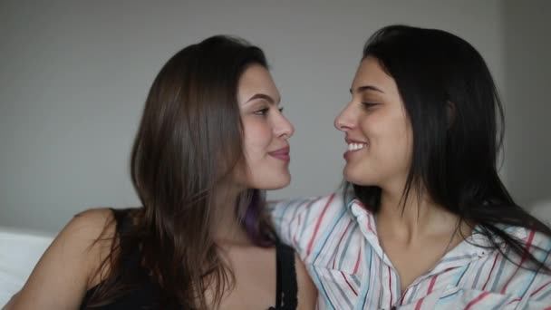 Friends Posing Together Two Female Women Smiling — Video