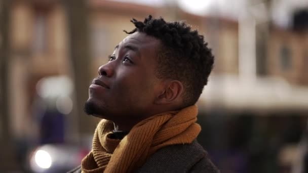 Young Black Male Looks Sky Hope — Video Stock