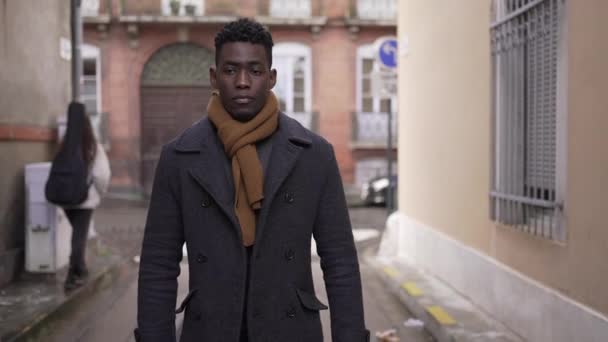 Moody Pensive Black African Man Walking City — Wideo stockowe