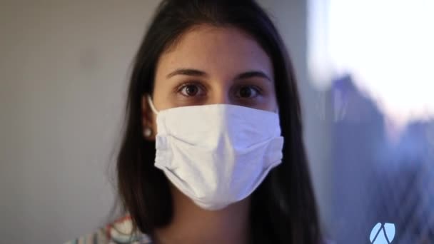 Woman Removing Covid Surgical Face Mask Feeling Relief — Stockvideo