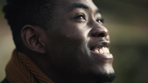 Hopeful Black African Man Close Face Joyful Emotion — Video Stock
