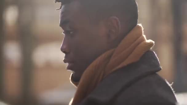 Melancholical Black African Man Thinking Contemplation While Walking City — Vídeos de Stock
