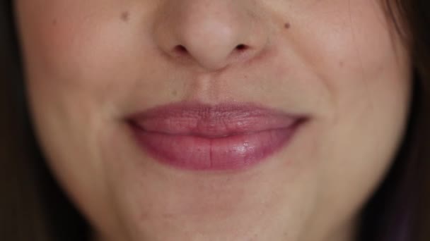 Woman Lips Smiling Camera Pretty Girl Smile White Teeth Close — Wideo stockowe
