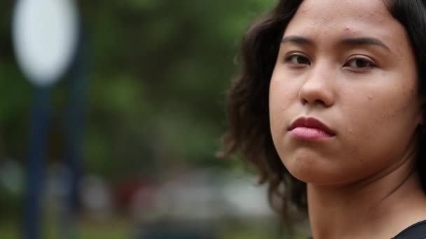 Portrait Hispanic Latina Young Woman Staring Camera Tracking Dramatic Shot — Video