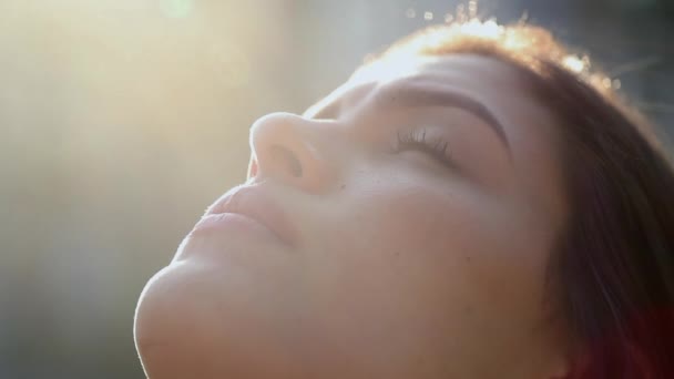 Contemplative Young Woman Looking Sky Faith Hope Faithful Girl Profile — Stock Video