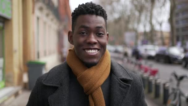 Young Happy Black African Man Walking — стоковое видео