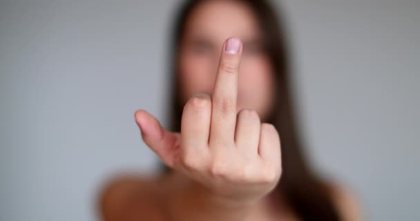 Angry Young Woman Giving Middle Finger Camera – Stock-video