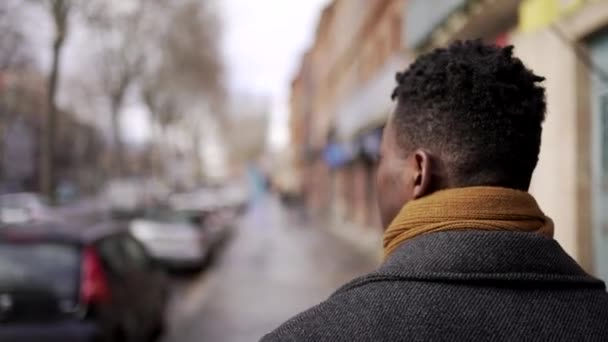 Young Elegant Black African Man Walking City Sidewalk — Stockvideo