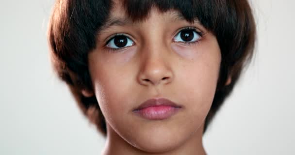 Pensive Young Multi Ethnic Boy Thinking Portrait Face Thoughtful Child — Stockvideo