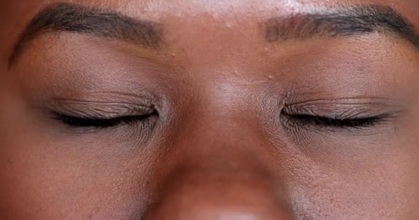 Meditative Young Black Woman Closing Eyes Contemplation Macro Close Woman — Stockvideo