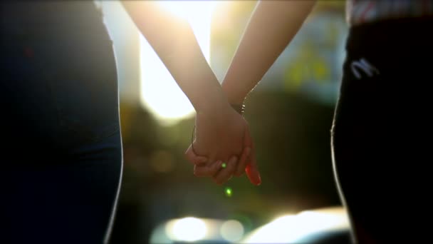 Hands United Together Sunlight Flare Two People Hand Hand — Wideo stockowe