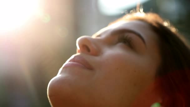 Contemplative Young Woman Looking Sky Faith Hope Faithful Girl Profile — Video