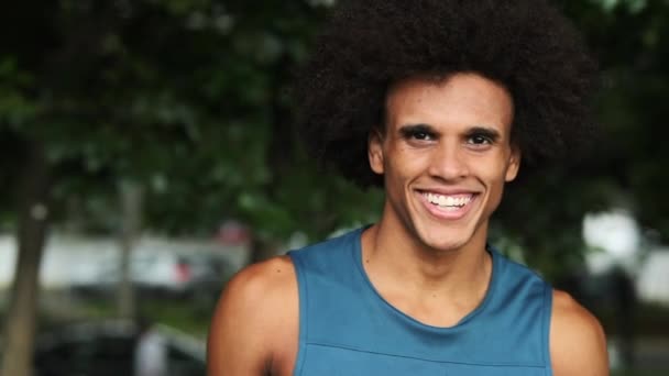 Young Happy Smiling Portrait Black Man Afro American Youth Male — Stockvideo