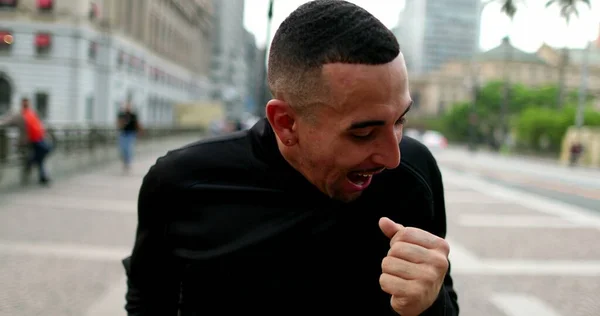 Happy Hispanic Man Dancing Street Excited Latin Guy Dances Joy — Fotografia de Stock