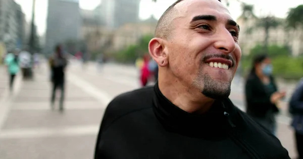 Happy Hispanic Man Receiving Good News Smartphone Celebrating — Stock Fotó