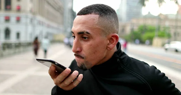 Latin Hispanic Guy Talking Smartphone — Stok fotoğraf
