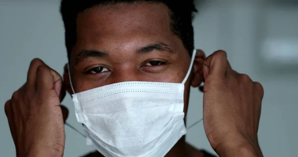 Young Black Man Removing Face Mask End Pandemic — 图库照片