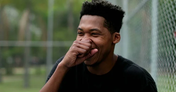 Young Black Man Bursting Laughing Out Loud Person Real Life — Foto Stock