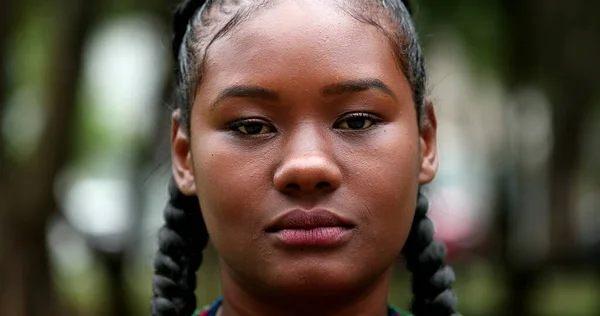African Girl Becoming Serious Upset Black Woman Portrait Face — Fotografia de Stock