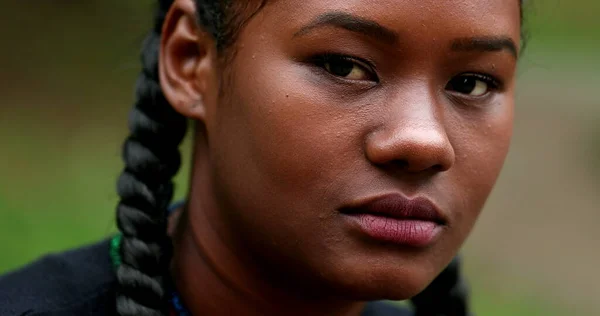 Confident Young Black Woman Looking Camera Portrait Mixed Race Girl — Foto de Stock