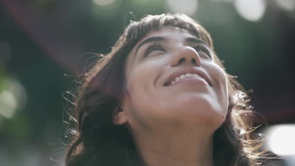 Contemplative Young Woman Looking Sky Hope Faith Spiritual South American — Αρχείο Βίντεο