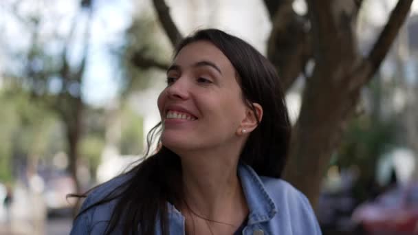 Portrait Happy Young Woman Walking Forward City Smiling Person Walks — Stock video