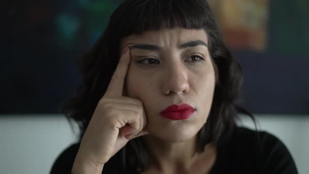 Pensive Young Woman One Mindful Hispanic Latina Girl Portrait Thinking — Video