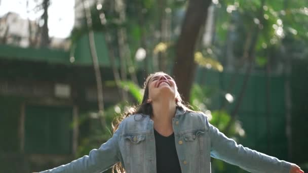 Happy Young Woman Jumping Joy Person Celebrating Life Successful Girl — Video