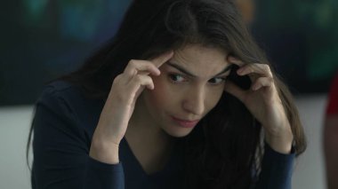 Overwhelmed woman expression. Person having problems. Girl with concerned emotion