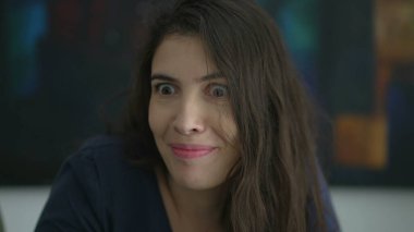 Woman having eureka moment. Person epiphany expression. Girl flash of insight feeling inspired to take action