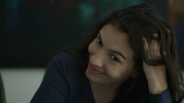 Woman having a breakthrough idea. Person feeling cathartic release eureka moment. Girl feeling emotionally free