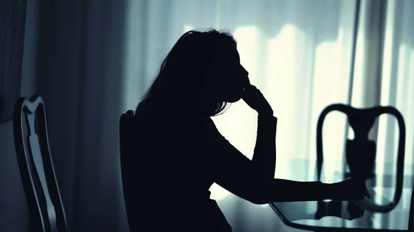Worried Pensive Woman Suffering Home Remembering Trauma Person Mental Illness — 图库照片