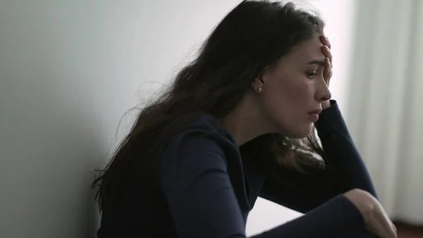 Nervous Woman Suffering Depression Sitting Floor Frustrated Person Mental Anguish — Foto de Stock