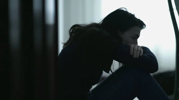 Hopeless Person Sitting Floor Covering Face Suffering Alone Desperate Emotion — Fotografia de Stock