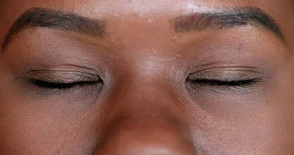 Mixed Race Black Woman Opening Eyes Looking Camera — Stockfoto