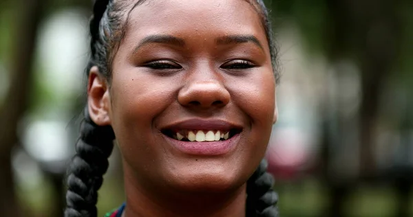Mixed Race Black Girl Laughing Outdoors Looking Camera —  Fotos de Stock