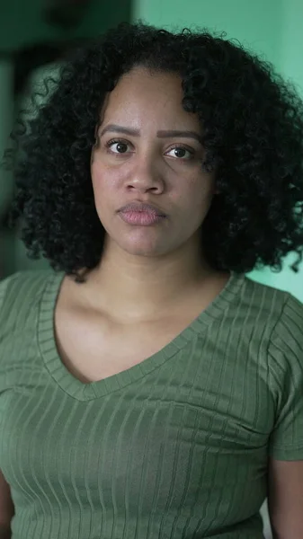 Black Hispanic Woman Portrait Looking Camera Latin Brazilian Person Face — Stockfoto