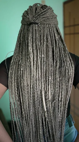 Latina Young Woman Long Hair Box Braids Hairstyle African Girl — Stock Photo, Image