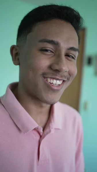One Young Brazilian Man Smiling Camera Hispanic South American Latin — Fotografia de Stock
