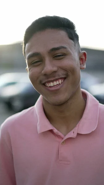 Portrait Happy Hispanic South American Young Man Laughing Smiling Real — Foto de Stock