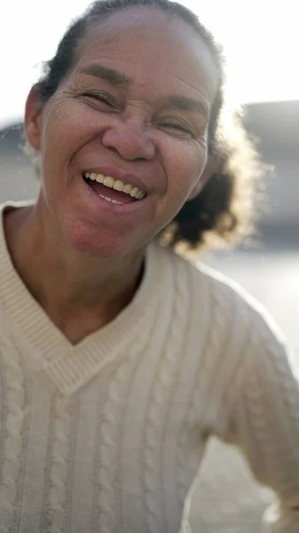 Happy Latin Senior Woman Smiling Camera Portrait Brazilian South American — Foto de Stock