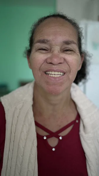 Happy Older Woman Smiling Camera Portrait Mature Brazilian Person — Φωτογραφία Αρχείου