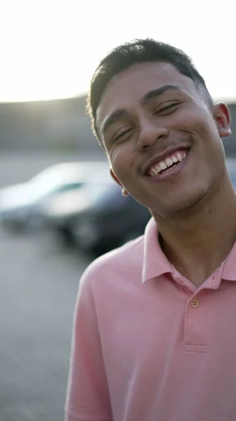 Portrait Happy Hispanic South American Young Man Laughing Smiling Real — Fotografia de Stock