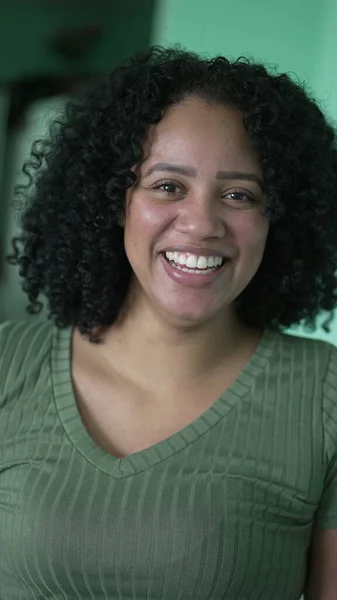 Portrait Happy Black Woman Smiling Camera Hispanic Latin Person — ストック写真