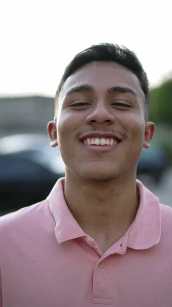 Confident Brazilian Young Man Smiling Camera Happy Hispanic Person — Fotografia de Stock