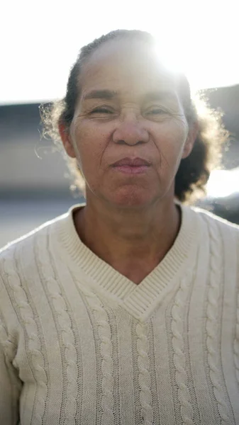 Serious Mature Woman 70S Standing Looking Camera Hispanic Latin Senior — Stock Fotó
