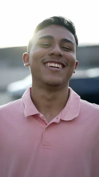 Portrait Happy Hispanic South American Young Man Laughing Smiling Real —  Fotos de Stock